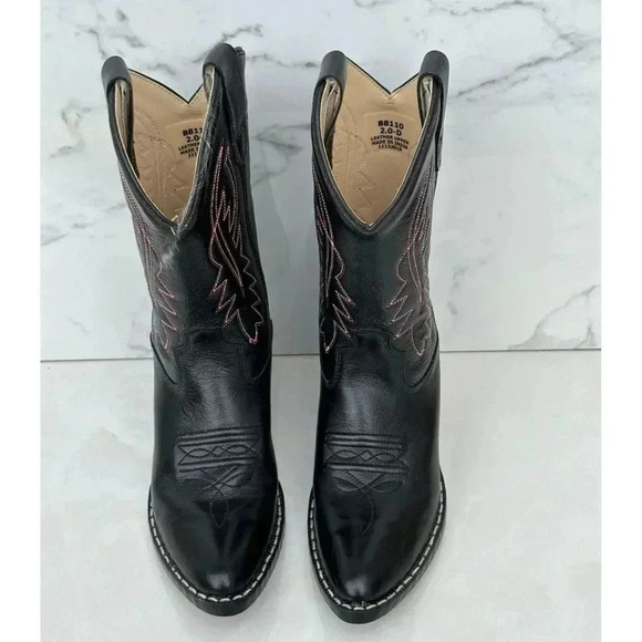 Cody James Kids Pull On Mid Calf Cowboy Western Black Leather Boots Sz 21 - Picture 4 of 13